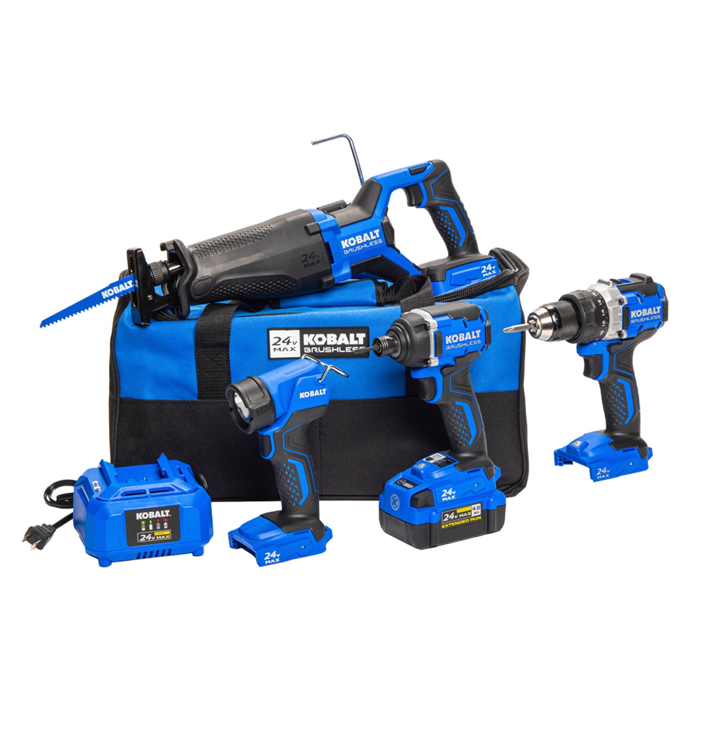 Kobalt 4-Tool 24-volt Max Brushless Power Tool Combo Kit with Soft Case (1 Li-ion Battery Included and Charger Included)