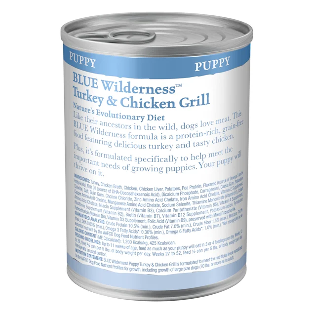 Blue Buffalo Blue Wilderness Puppy Turkey & Chicken Grill Wet Dog Food. 12.5 oz.. Case of 12