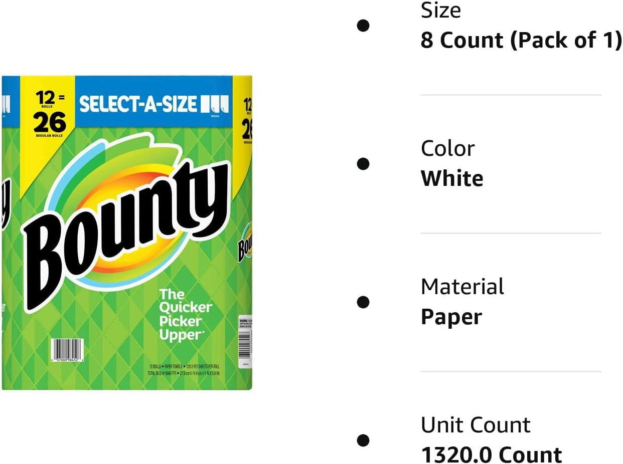 Bounty Paper Towels. Select-A-Size. 8 Triple Rolls