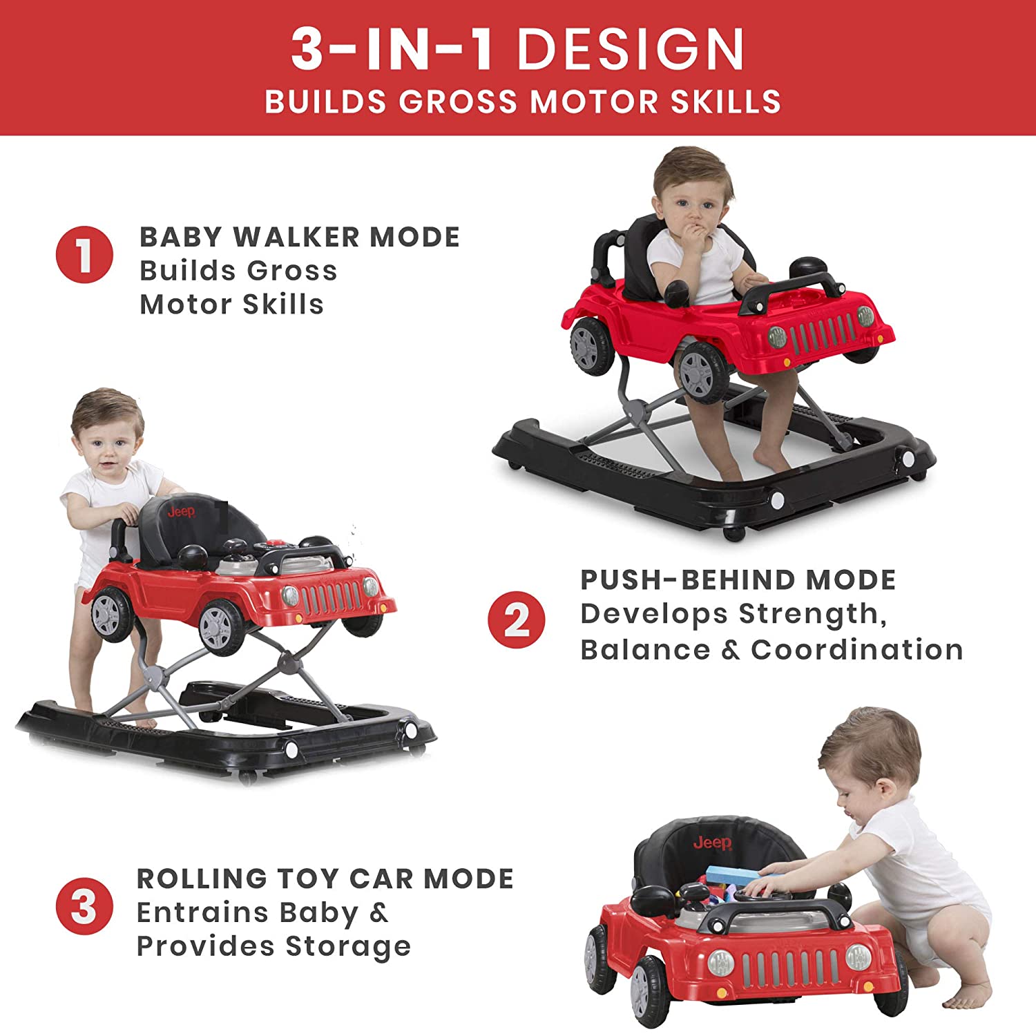 Jeep Classic Wrangler 3-in-1 Grow with Me Walker by Delta Chidlren. Red