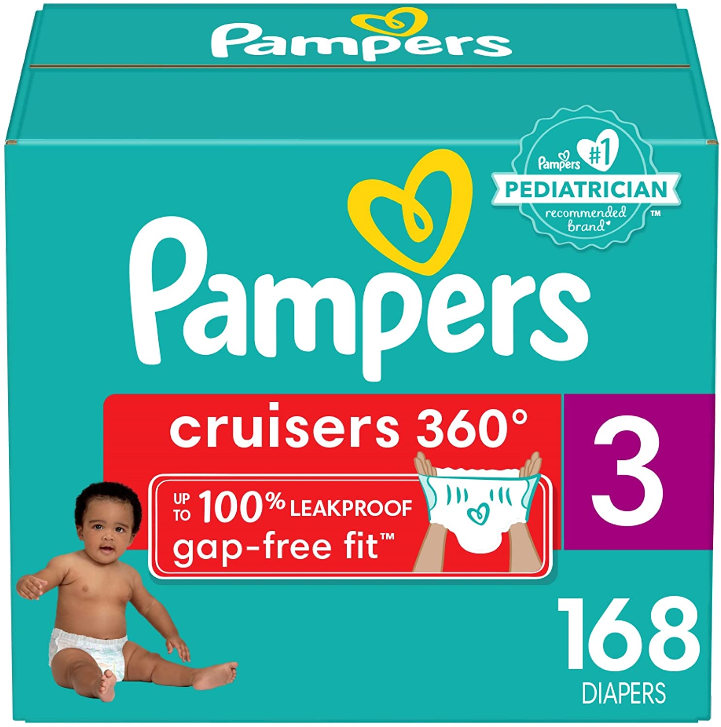 Diapers Size 3. 168 Count - Pampers Pull On Cruisers 360° Fit Disposable Baby Diapers with Stretchy Waistband