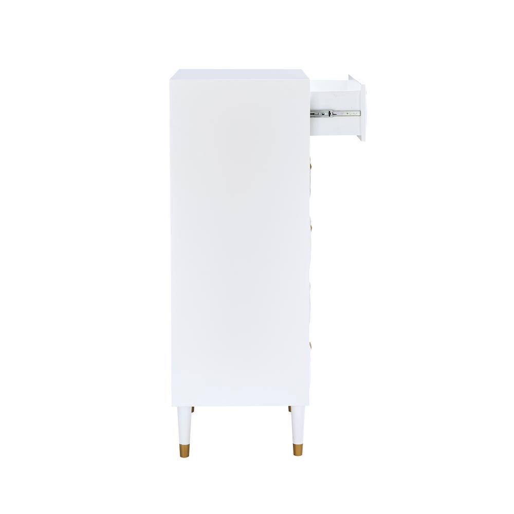 Linon Home Decor  Giovanni 5-Drawer White Chest of Drawers 28″W x 18.5″D x 52″H