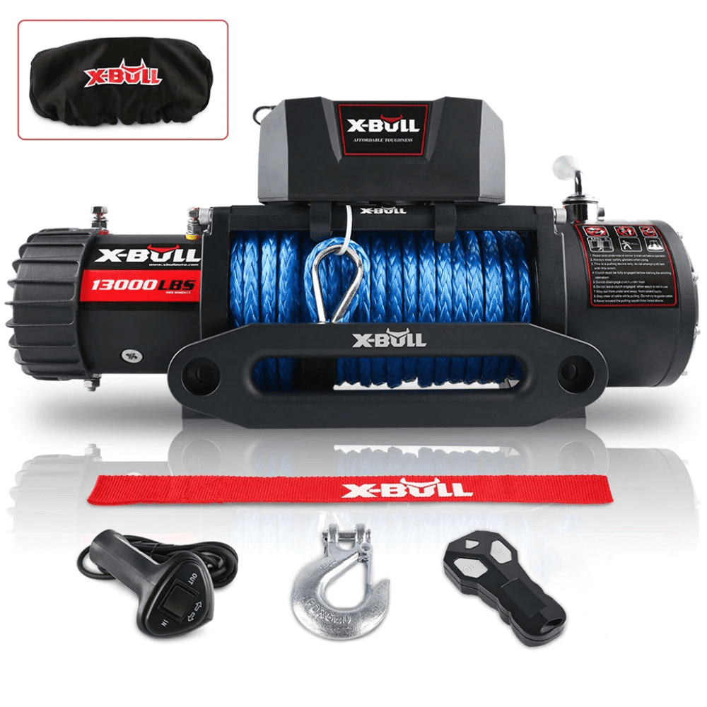 X-BULL Electric Winch 13000lb Winch 12V Synthetic Rope SUV Jeep Truck 4WD Blue with Winch Cover