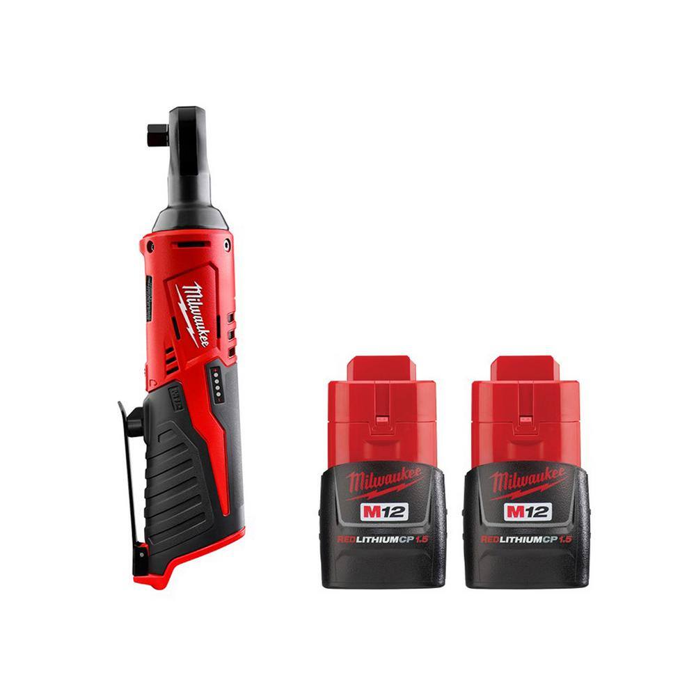 Milwaukee 2457-20-48-11-2411 M12 12V Lithium-Ion Cordless 3/8 in. Ratchet with 1.5 Ah Battery Pack (2-Pack)