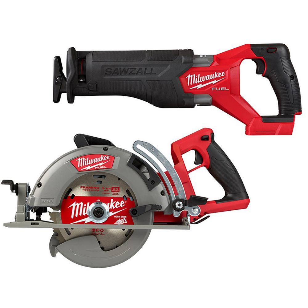 Milwaukee 2830-20-2821-20 M18 FUEL 18V Lithium-Ion Cordless 7-1/4 in. Rear Handle Circular Saw with M18 FUEL SAWZALL Reciprocating Saw