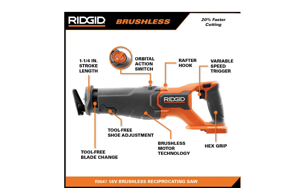 RIDGID Reciprocating Saw R8647B 18V Brushless Cordless (Tool Only)