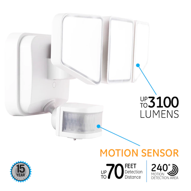 Enbrighten  240-Degree 3100-Lumen White Hardwired LED Outdoor Motion-Activated Flood Light with Timer