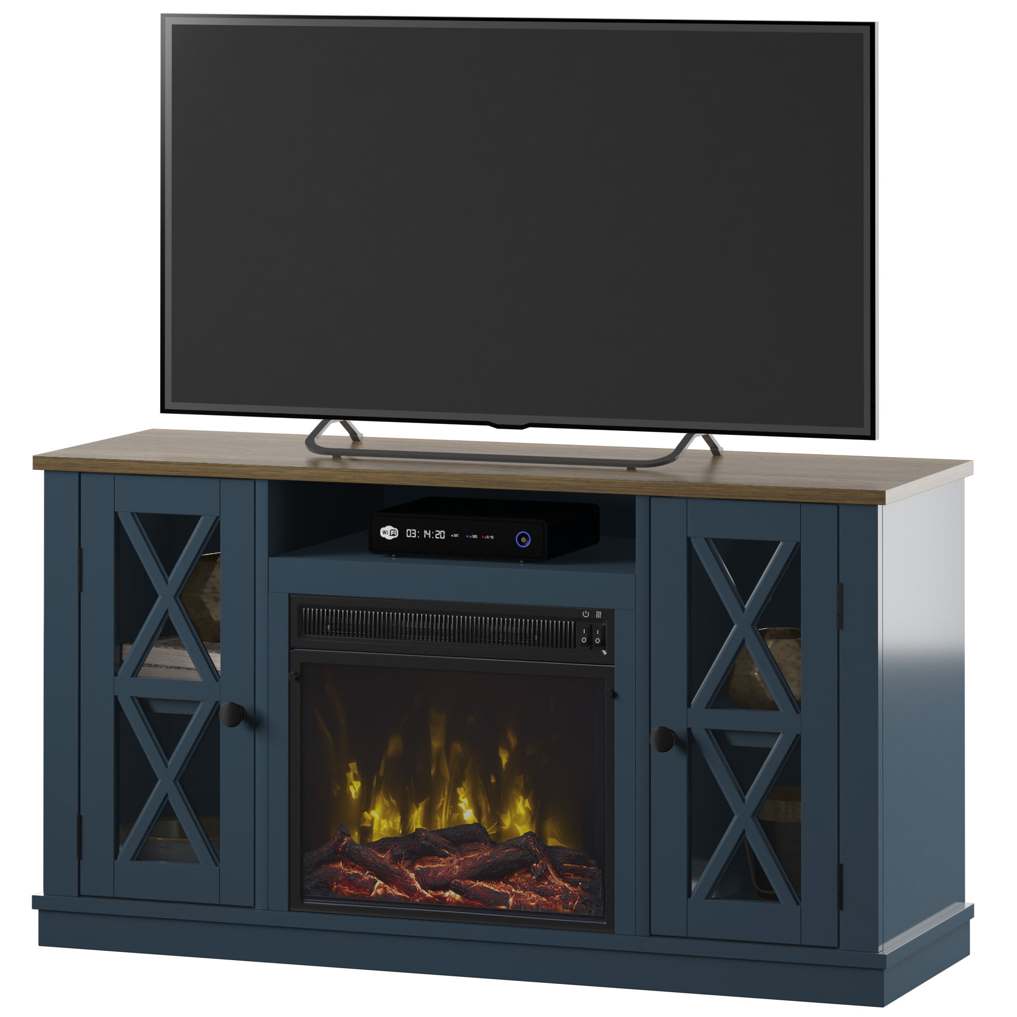 Twin Star Stanton Ridge Electric Fireplace TV Stand for TVs up to 55″ . Fontana Blue