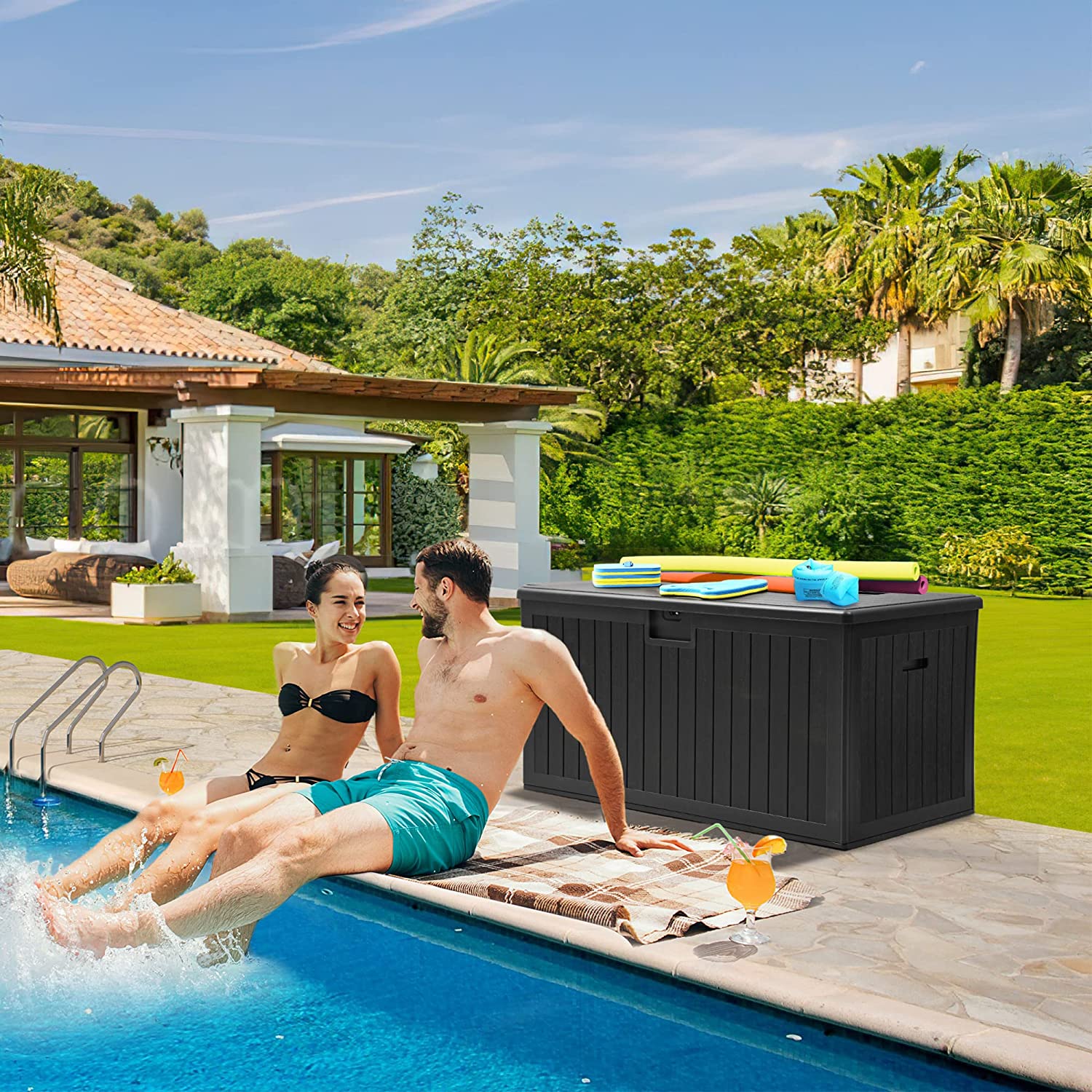 YITAHOME XL 150 Gallon Large Deck Box.Outdoor Storage for Patio Furniture Cushions.Garden Tools and Pool Toys with Flexible Divider.Waterproof.Lockable (Black)