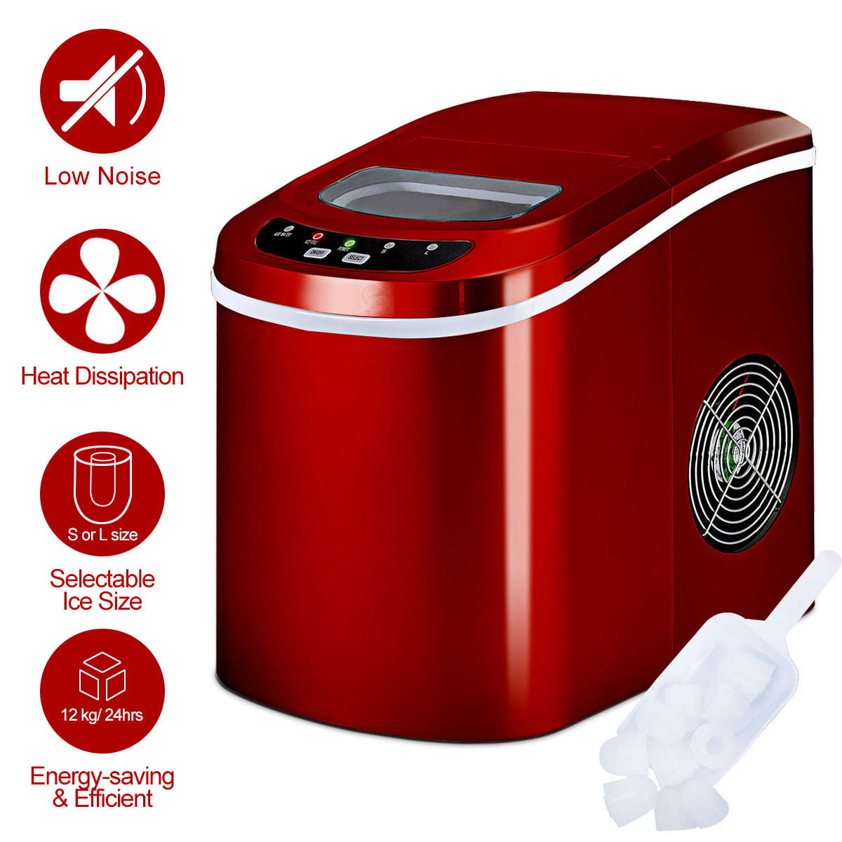 Costway Red Portable Compact Electric Ice Maker Machine Mini Cube 26lb/Day