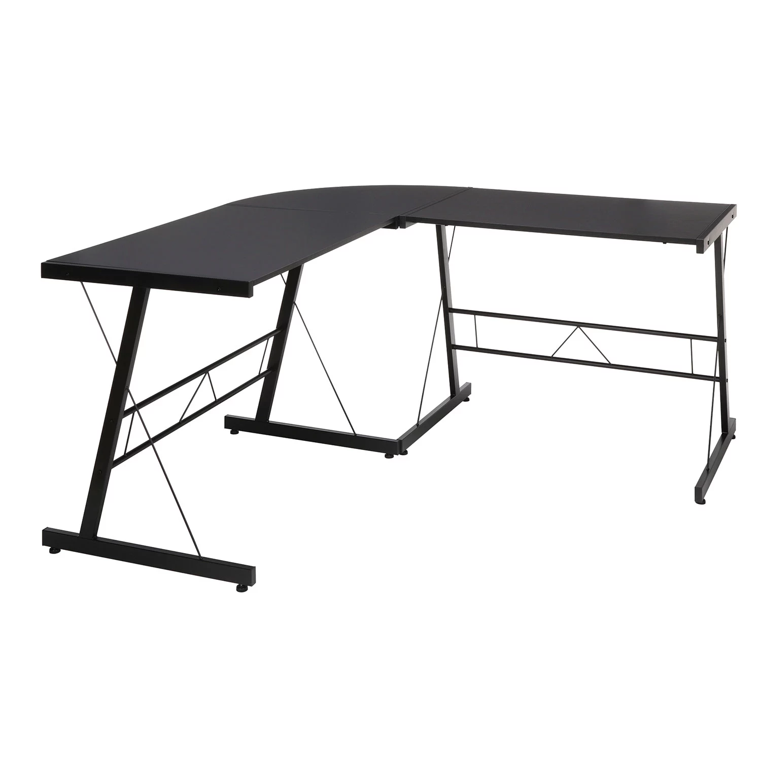OFM Essentials Collection 60″ Metal Frame L-Shaped Desk. Corner Computer Desk. in Black (ESS-1021-BLK-BLK)