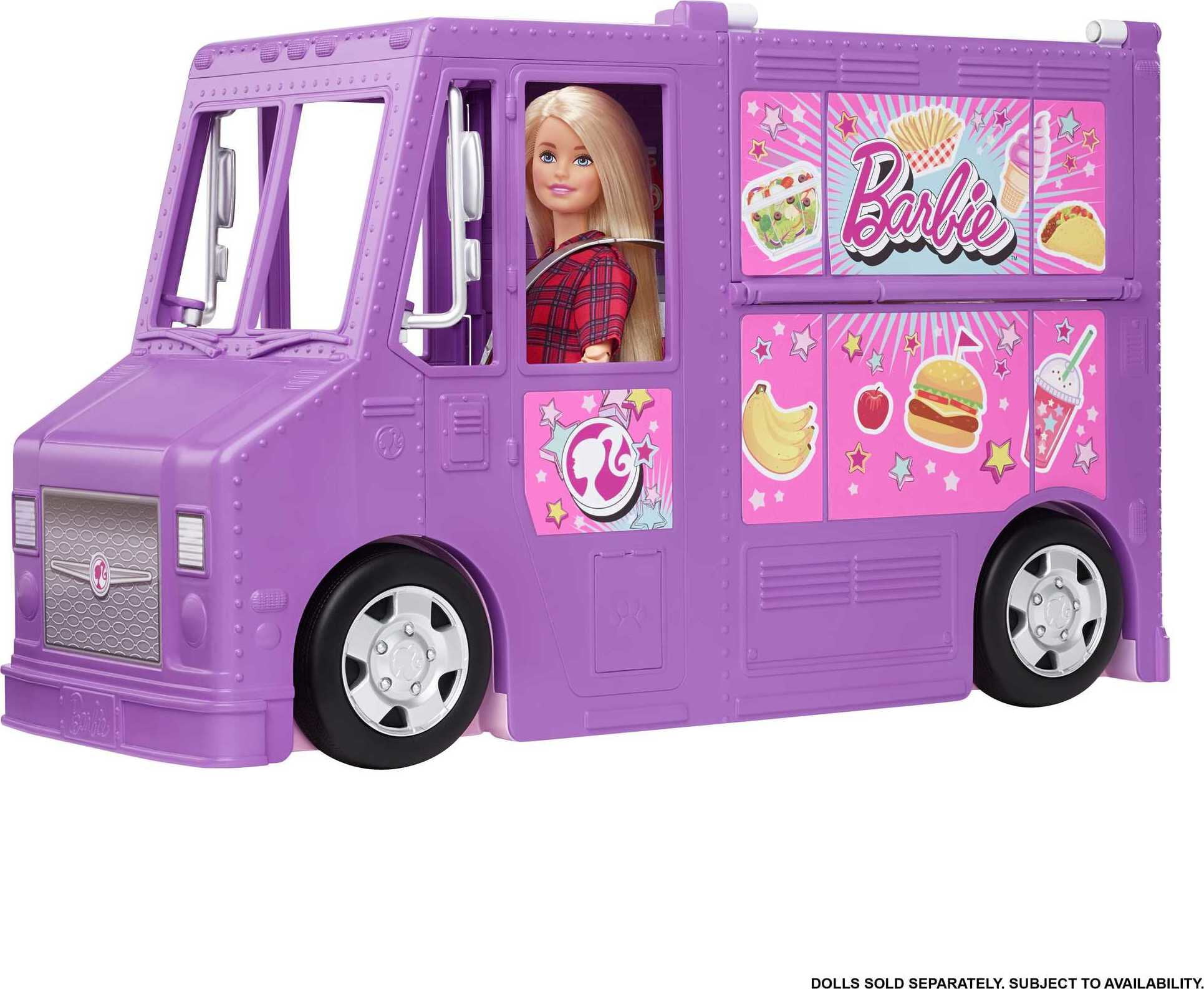 Barbie Fresh ‘n Fun Food Truck Playset with Blonde Doll & 30+ Accessories. Lift Side for Kitchen