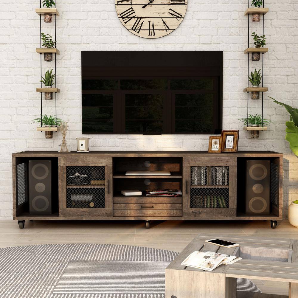 Furniture of America  Coopern 71 in. Reclaimed Oak TV Stand Fits TVs Up to 80 in. with Storage