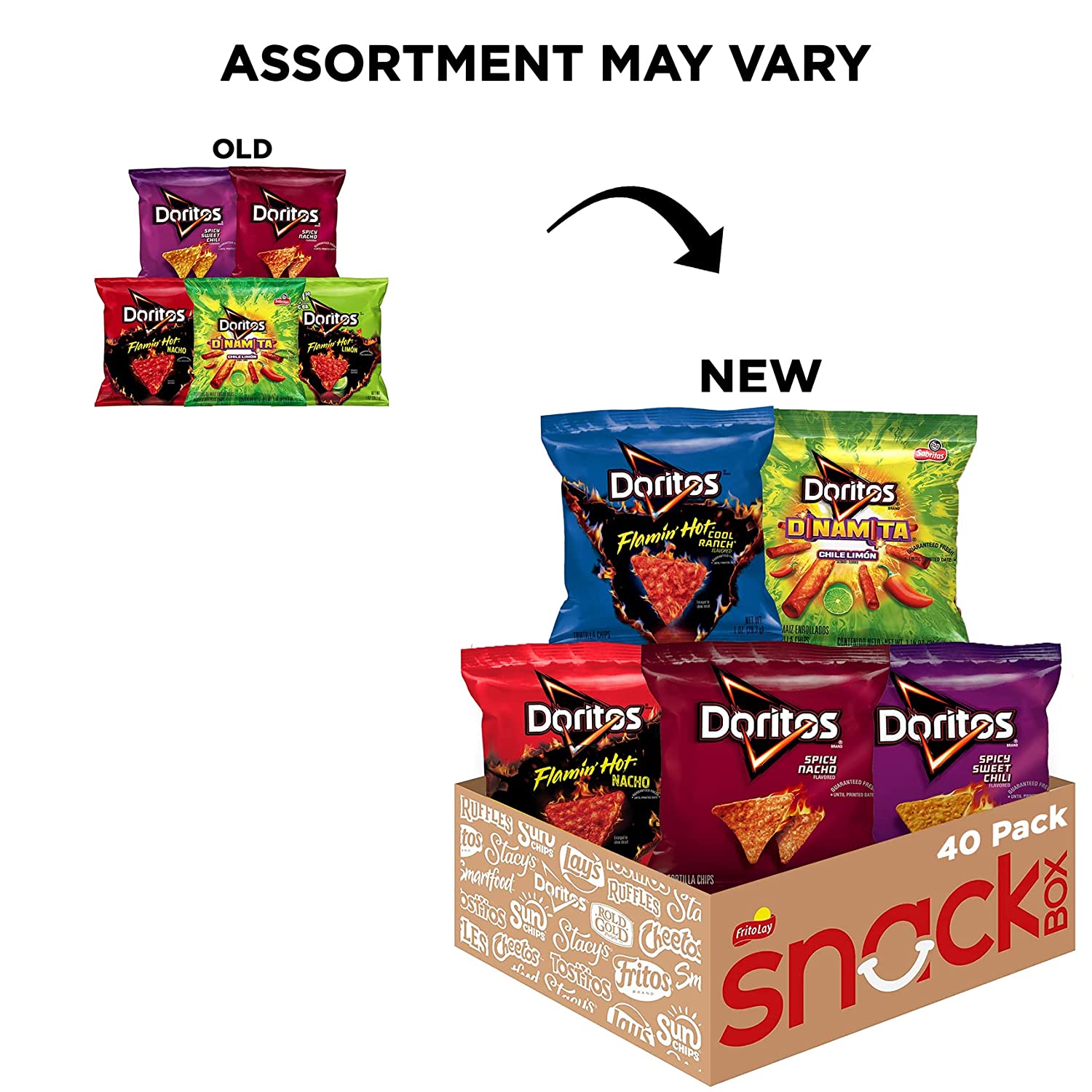 Doritos Hot & Spicy Mix Variety Pack. 1oz Bags. (40 Pack) (Assortment May Vary)