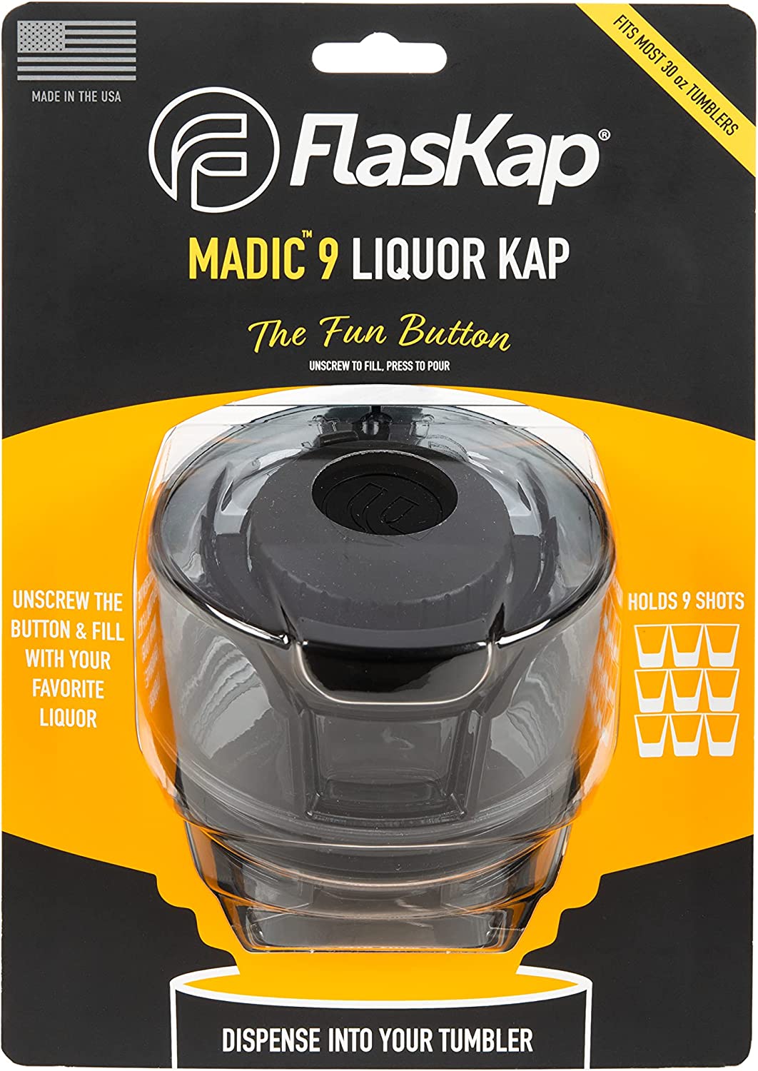 FlasKap MADIC 9 - 30 oz Tumbler Lid | Liquor Kap Reserve Lid | Splash Resistant Replacement Lid for Tumblers | Compatible with Most 30 oz Insulated Tumblers (9 oz Capacity. Black)