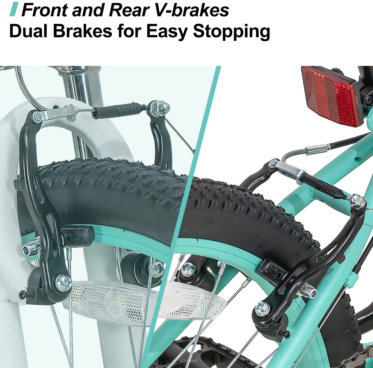 Hiland 24 inch Mountain Bike Shimano 7 Speeds for Teenager with Suspension Fork. Mint Green