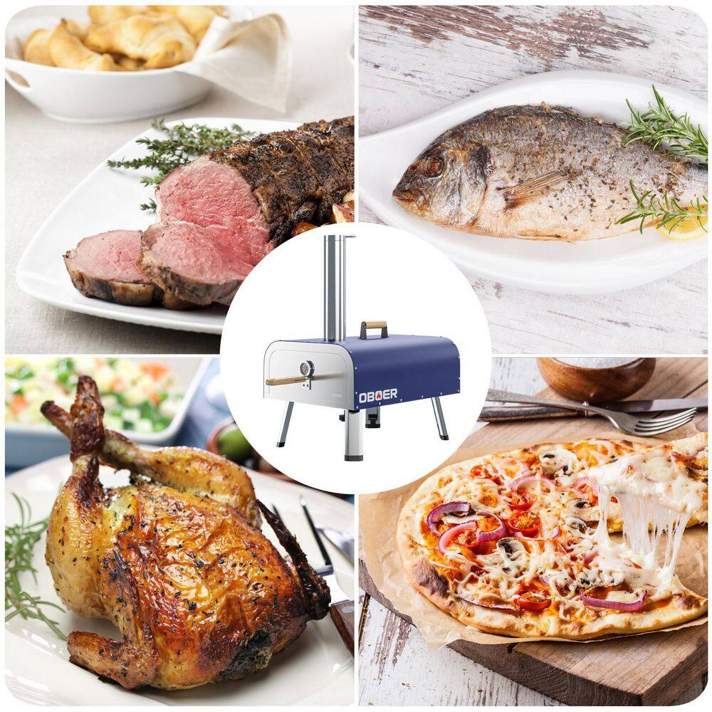 BOZTIY PSL001-BL@1 13 in. Wood/Propane/Charcoal/Pellet Combo Outdoor Pizza Oven in Blue