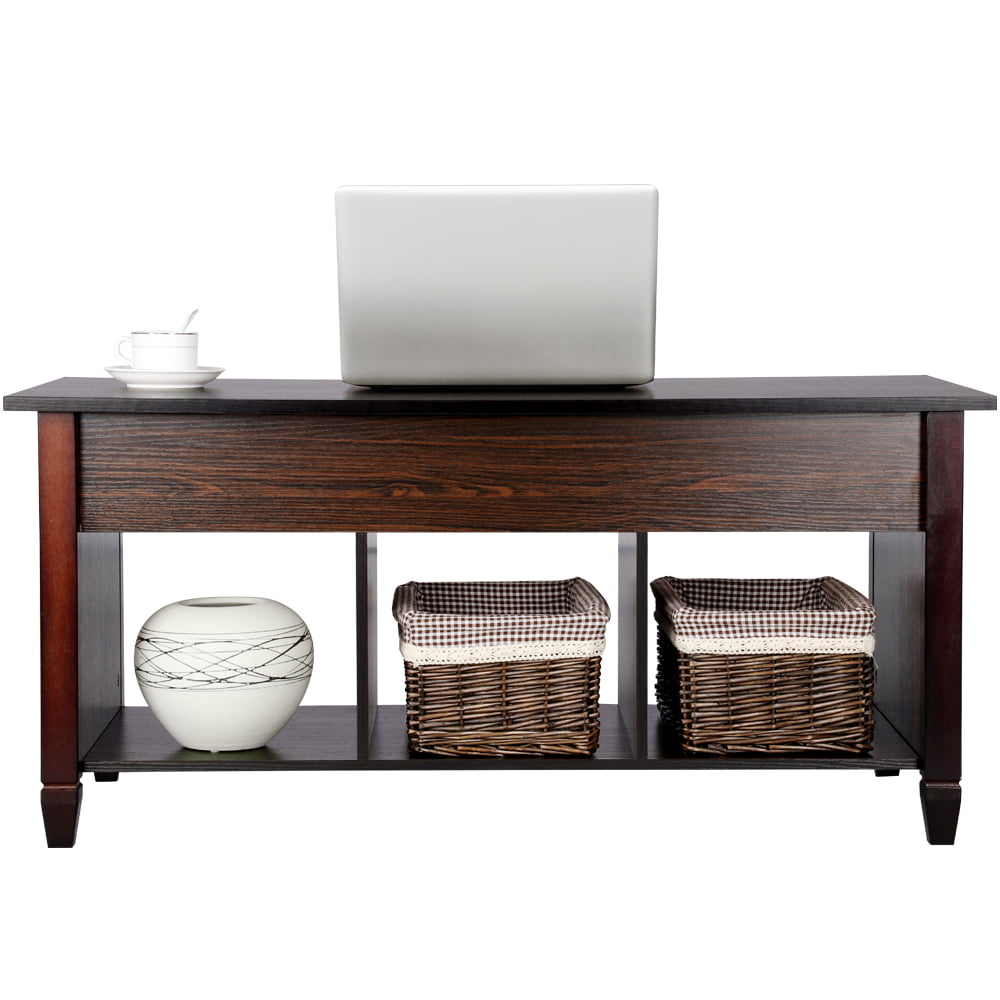 Alden Design 41″ Lift Top Coffee Table with 3 Storage Compartments. Espresso