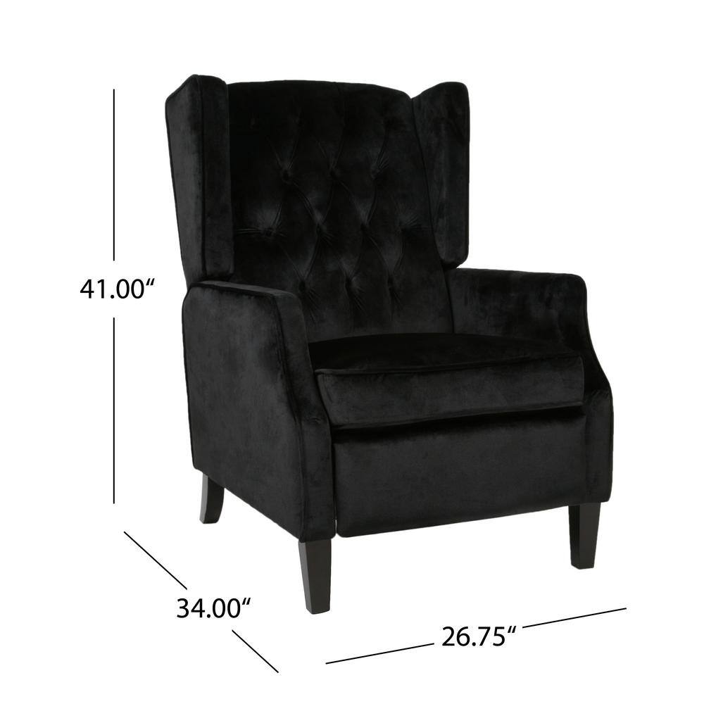 Noble House Keating Traditional Tufted Back Black Velvet Wingback Recliner