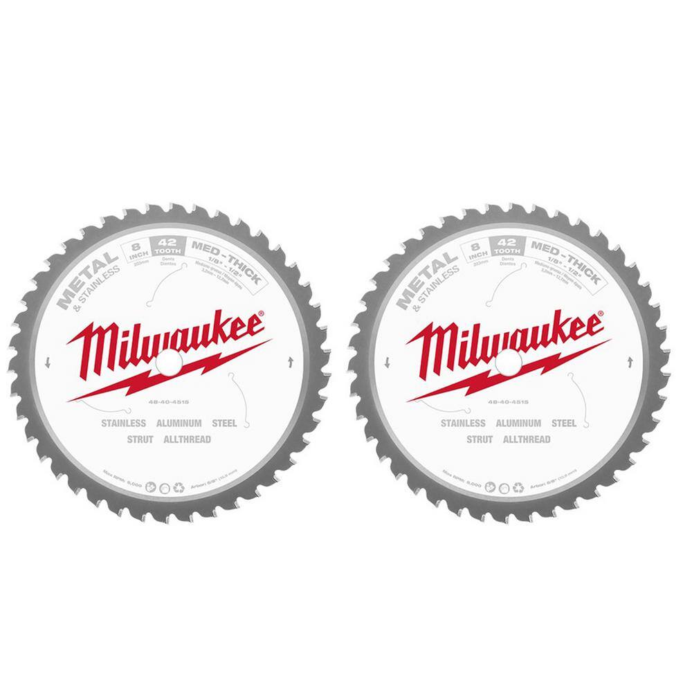 Milwaukee 48-40-4515-48-40-4515 8 in. x 42-Carbide Teeth Metal and Stainless Cutting Circular Saw Blade (2-Pack)