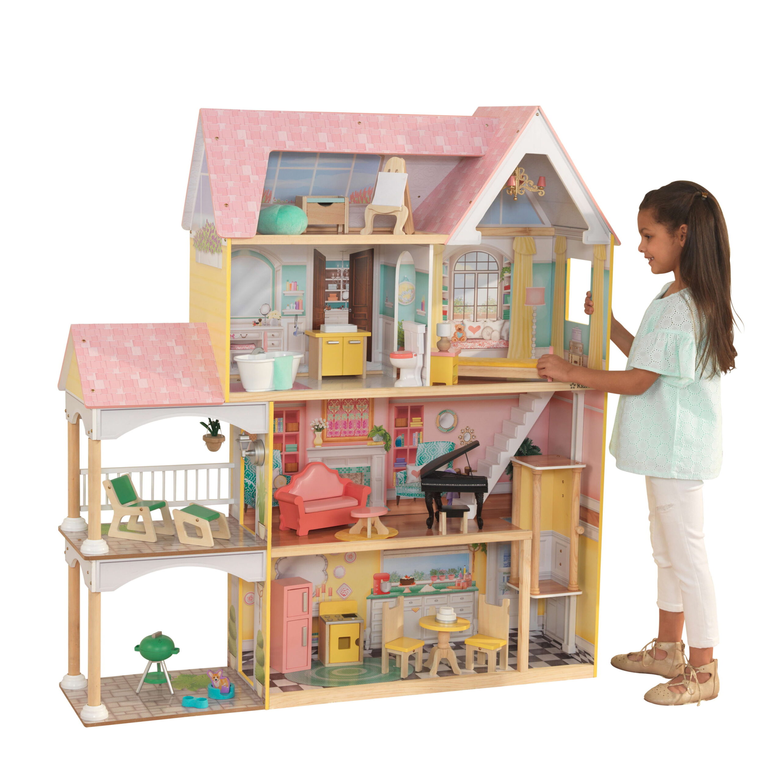 KidKraft Lola Mansion Wooden Dollhouse. over 4 feet Tall. Lights & Sounds. 30 Pieces