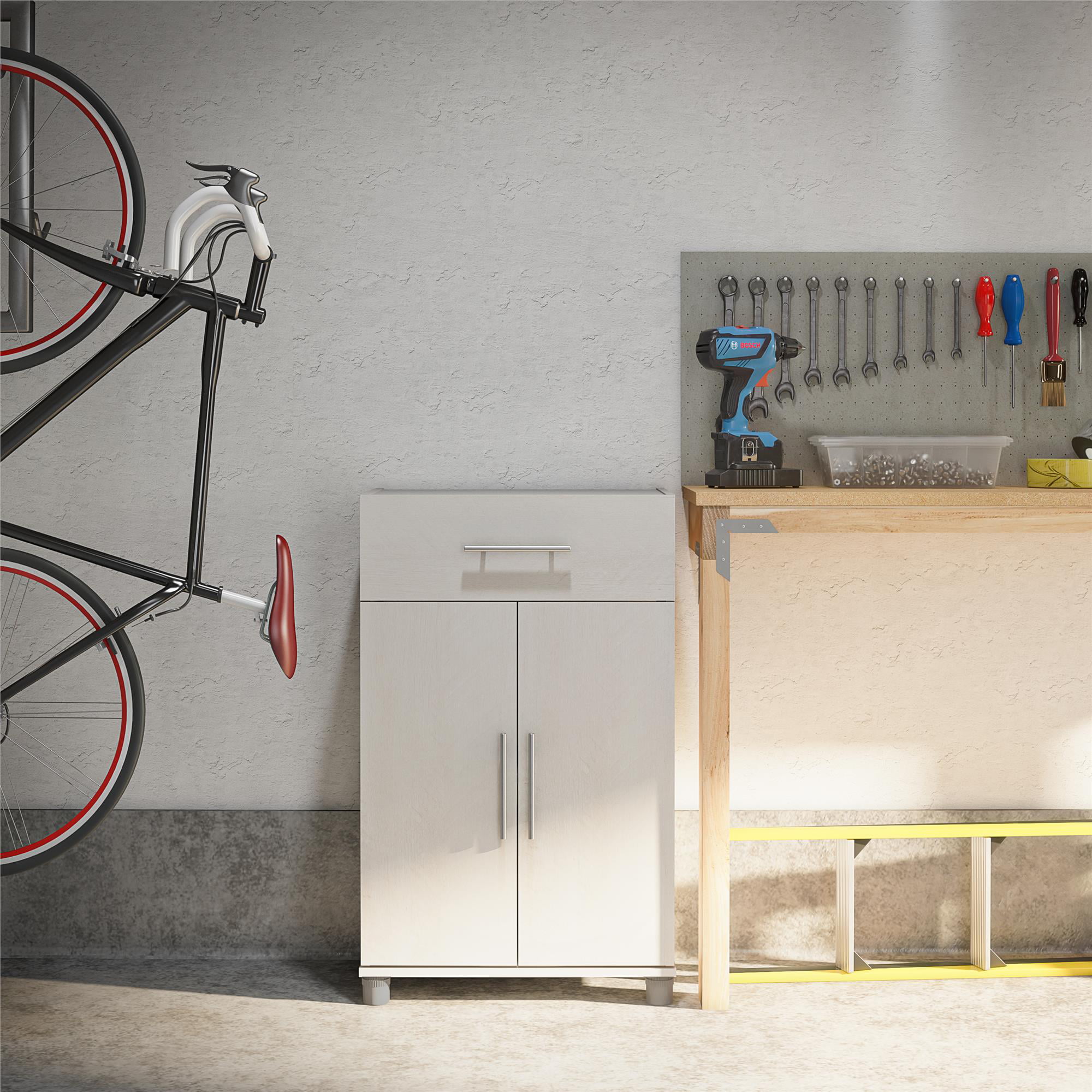 Systembuild Evolution Westford 2 Door/1 Drawer Garage Storage Cabinet. Ivory Oak