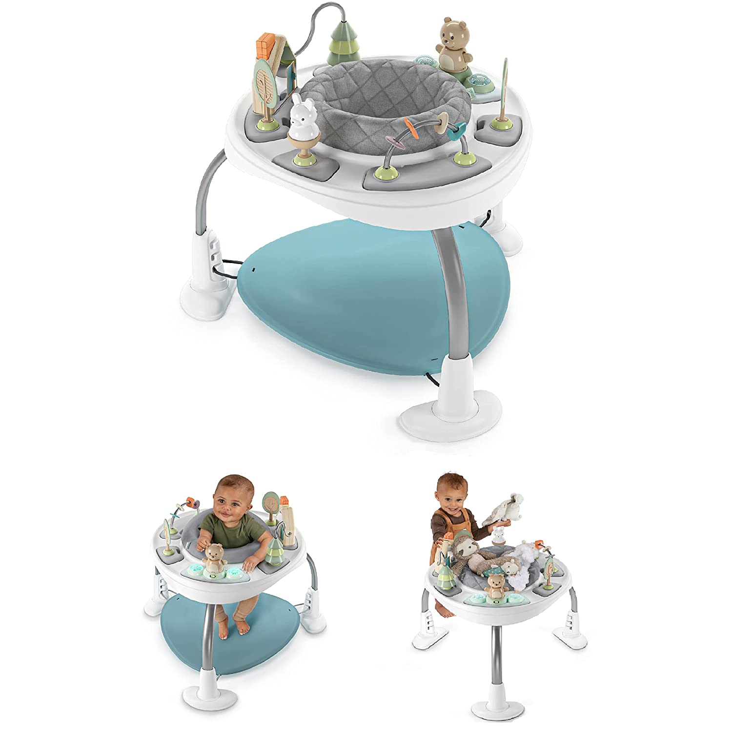 Ingenuity Spring & Sprout 2-in-1 Baby Activity Center Jumper and Table with Infant Toys - Ages 6 Months +. First Forest