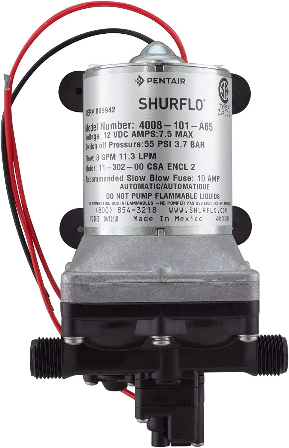 SHURFLO 4008-101-A65 New 3.0 GPM RV Water Pump Revolution. 12V