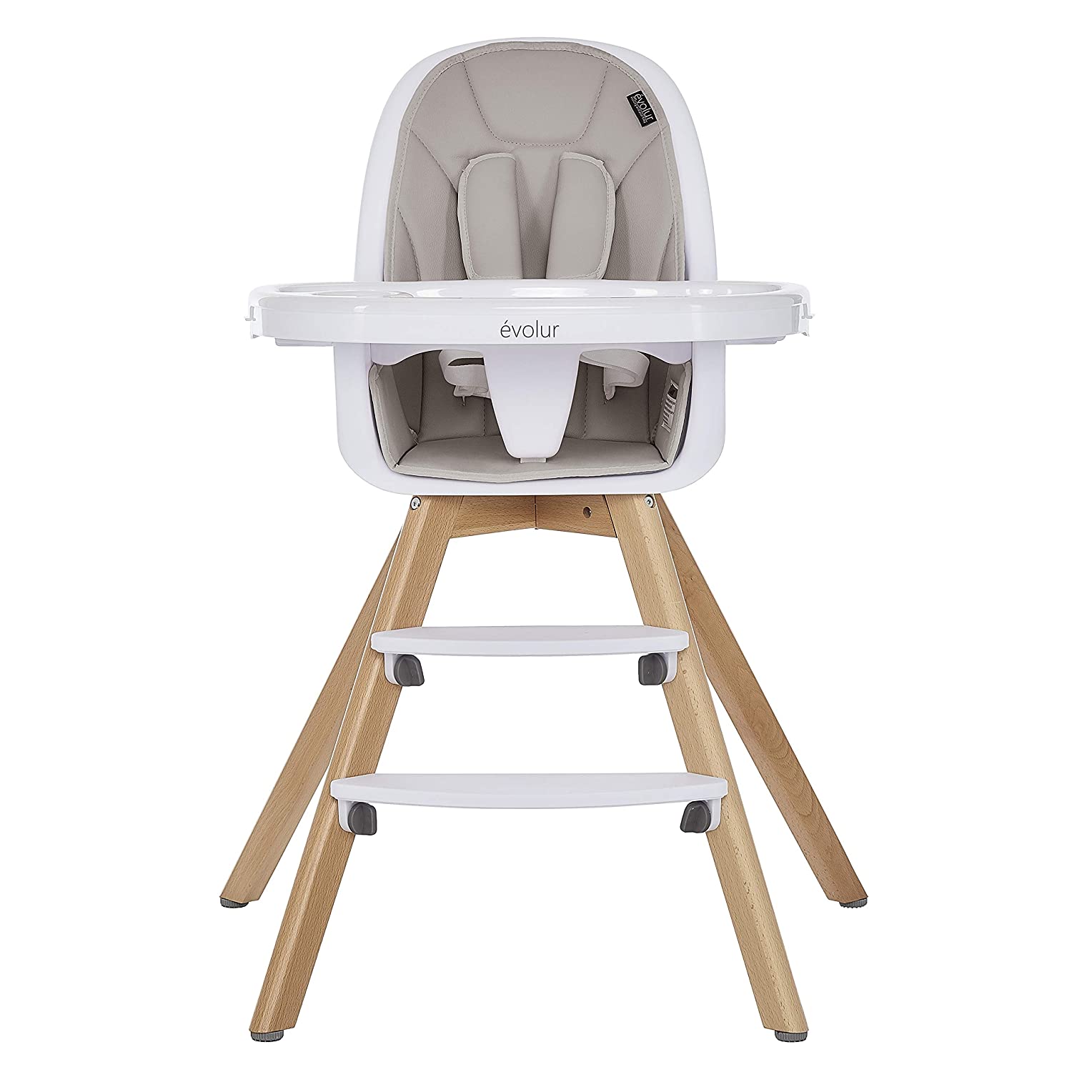 Evolur Zoodle 3-in-1 High Chair I Booster Feeding Chair I Modern Design I Toddler Chair I Removable Cushion I Adjustable Tray I Baby and Toddler. Light Grey