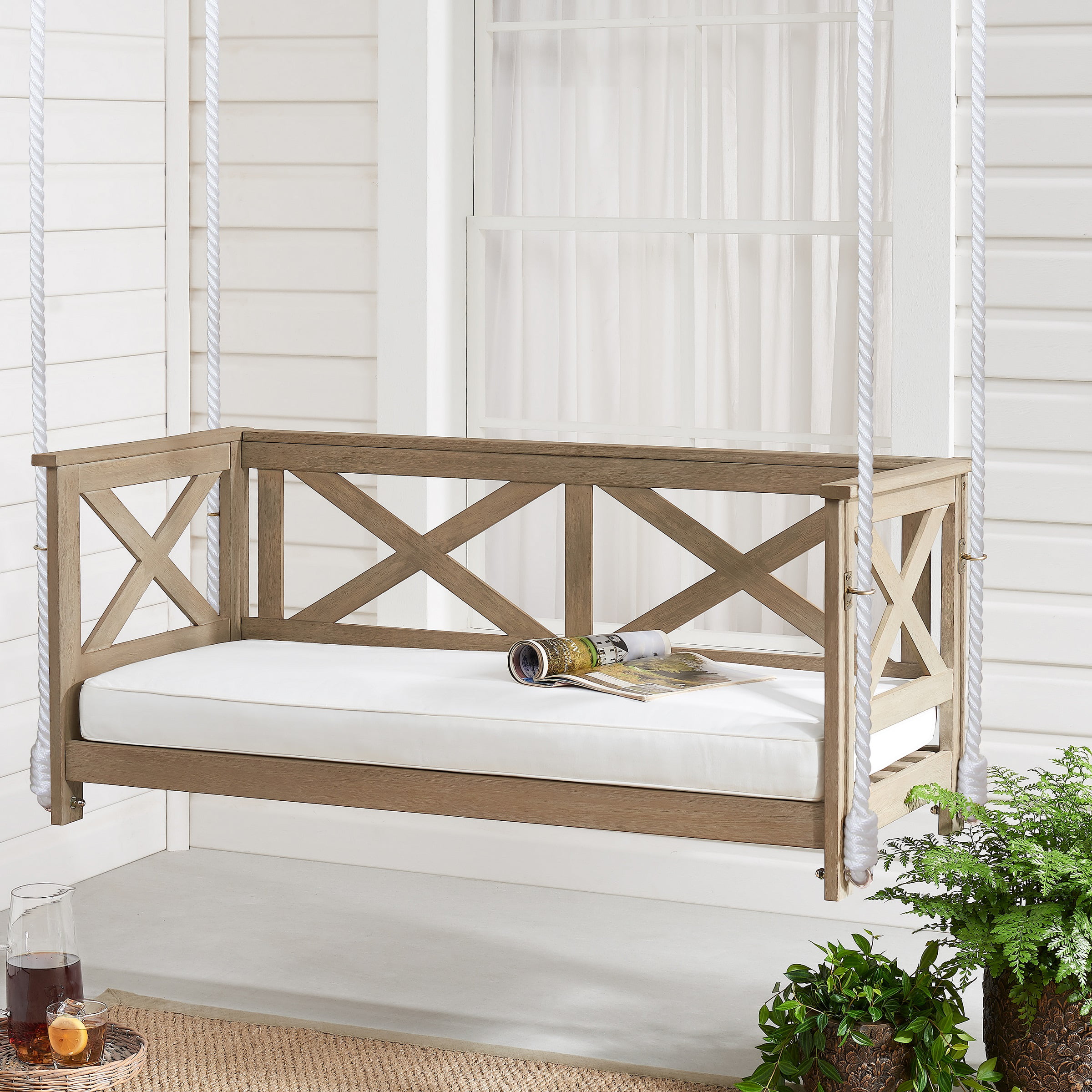 Mainstays Ella Rose 2-Person Cushioned Bench Porch Swing. Gray