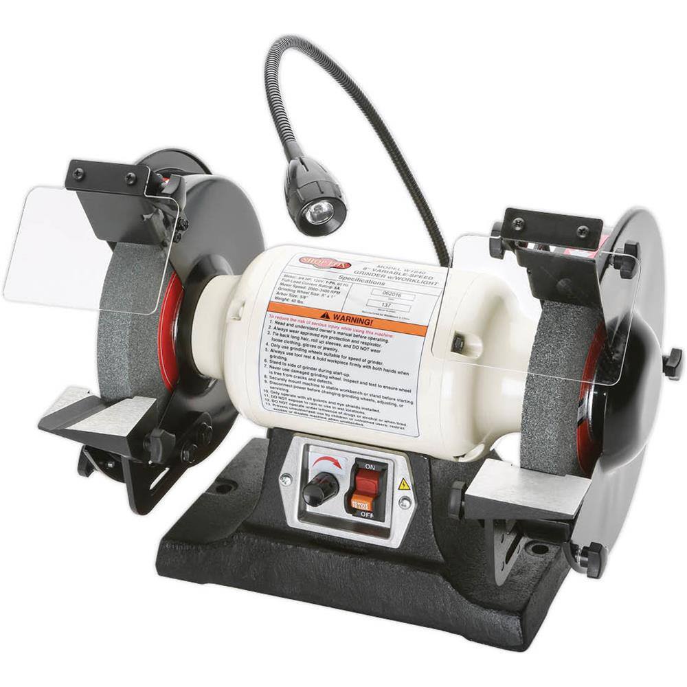 Shop Fox W1840 8 in. Variable-Speed Grinder with Worklight