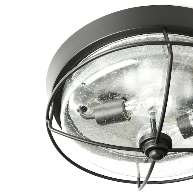 Portfolio  Valdara 2-Light 14.88-in Matte Black Incandescent Flush Mount Light