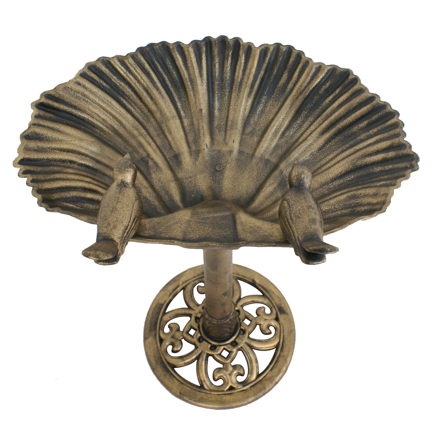 ZENSTYLE Outdoor Patio Brass Bird Bath with Two little Emulational Sparrows - Durable Weather Resistant. 32″ Height