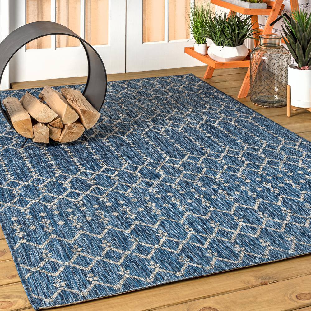 JONATHAN Y  Ourika Navy/Light Gray 9 ft. x 12 ft. Moroccan Geometric Textured Weave Indoor/Outdoor Area Rug