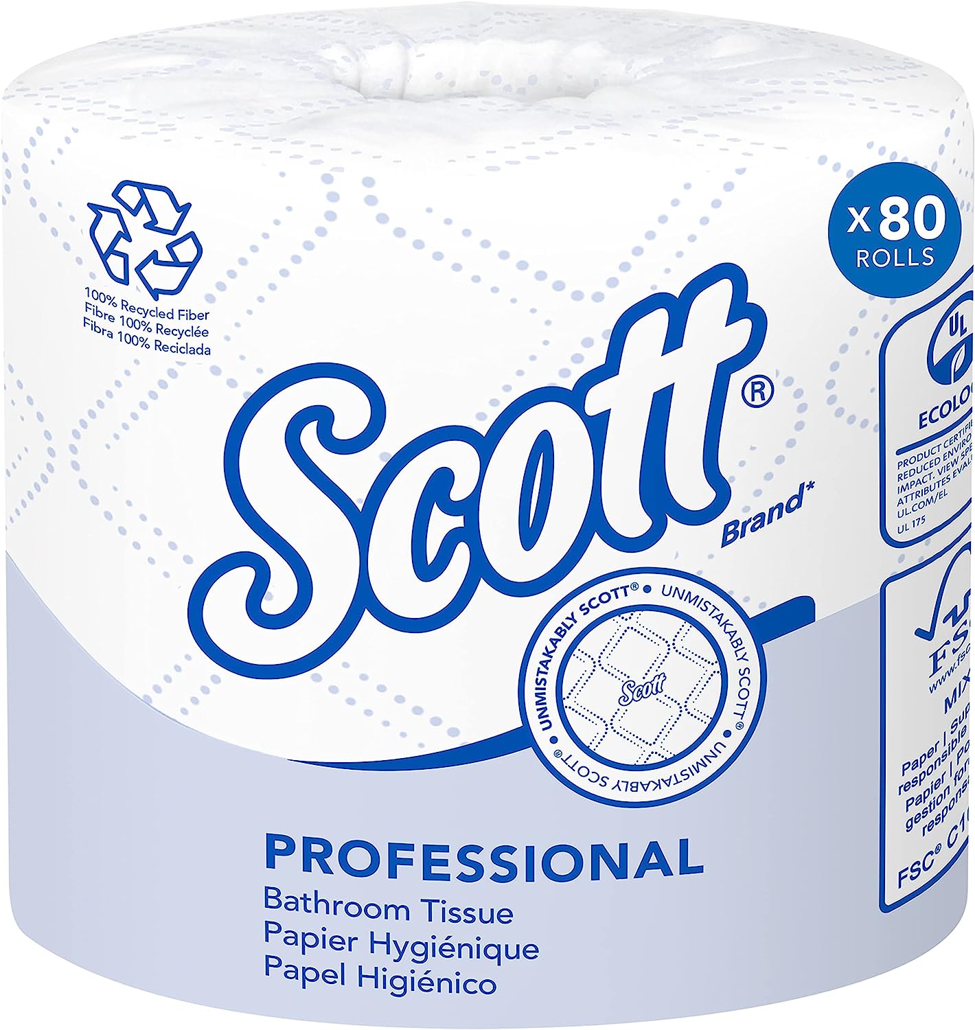 Scott® Professional 100% Recycled Fiber Standard Roll Toilet Paper (13217). with Elevated Design. 2-Ply. White. Individually wrapped rolls. 473 Count (Pack of 80). Total 37.840 Sheets