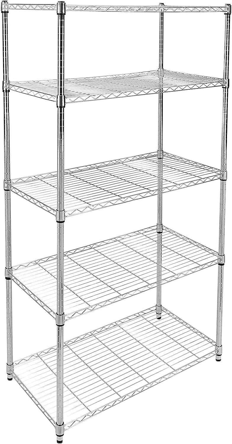Simple Deluxe Heavy Duty 5-Tier Shelving Unit. 36” L x 14” W x 61.02” H. Chrome
