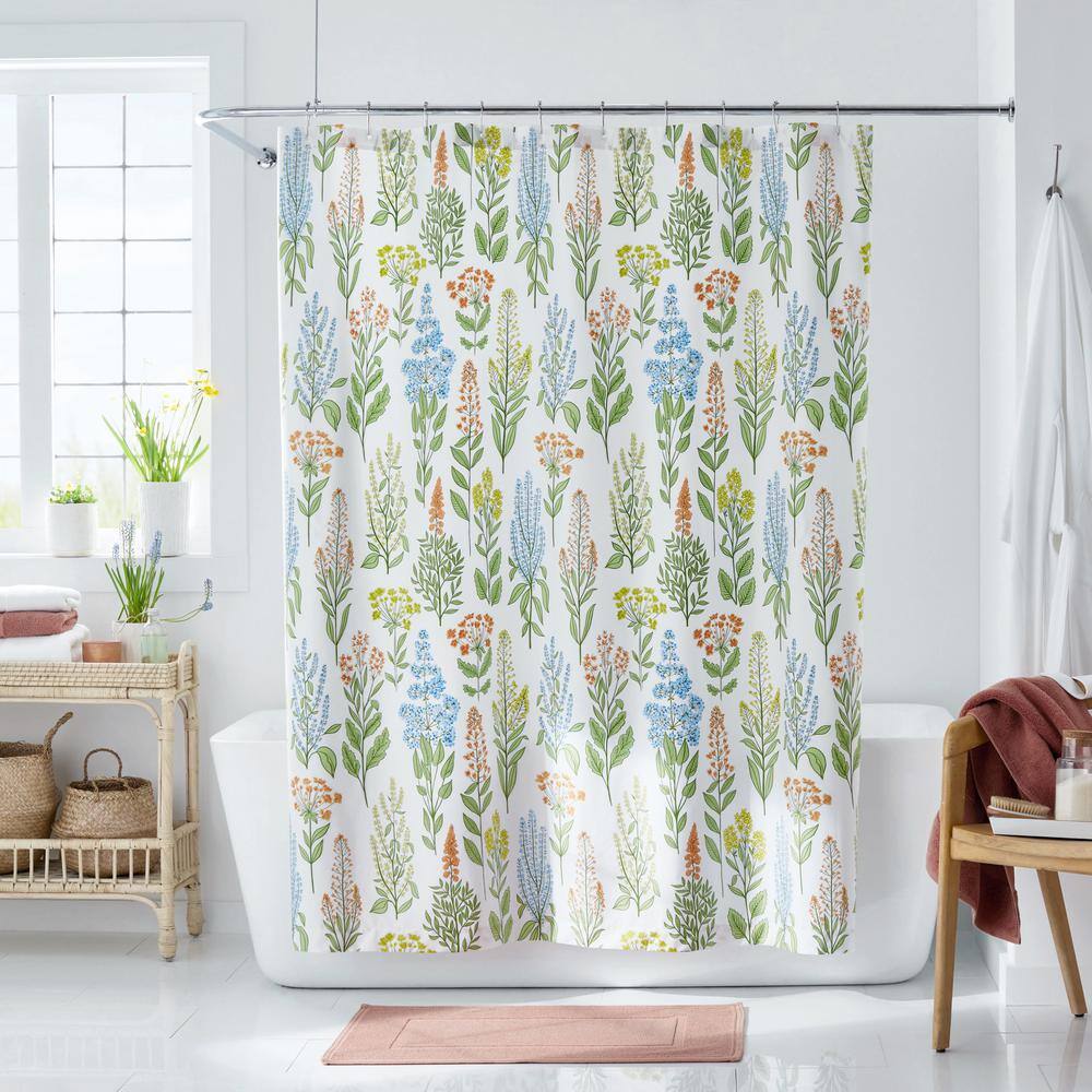 The Company Store  Legends Hotel Botanical Floral Wrinkle-Free 72 in. x 72 in. Cotton Shower Curtain White Multi