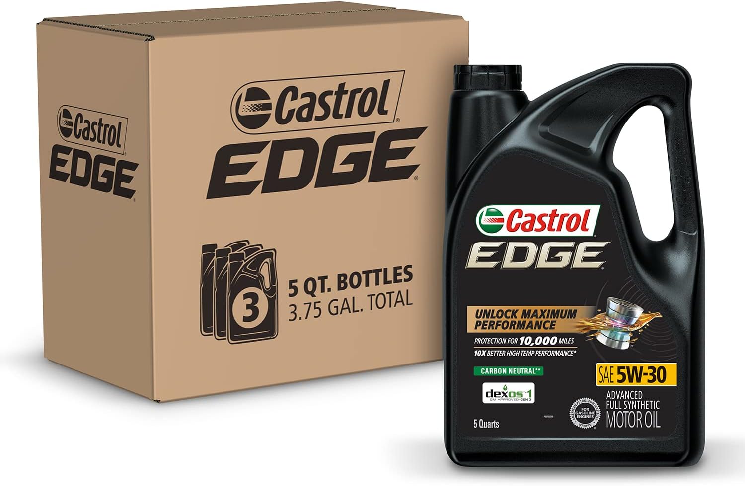 Castrol Edge 5W-30 Advanced Full Synthetic Motor Oil. 5 Quarts. Pack of 3