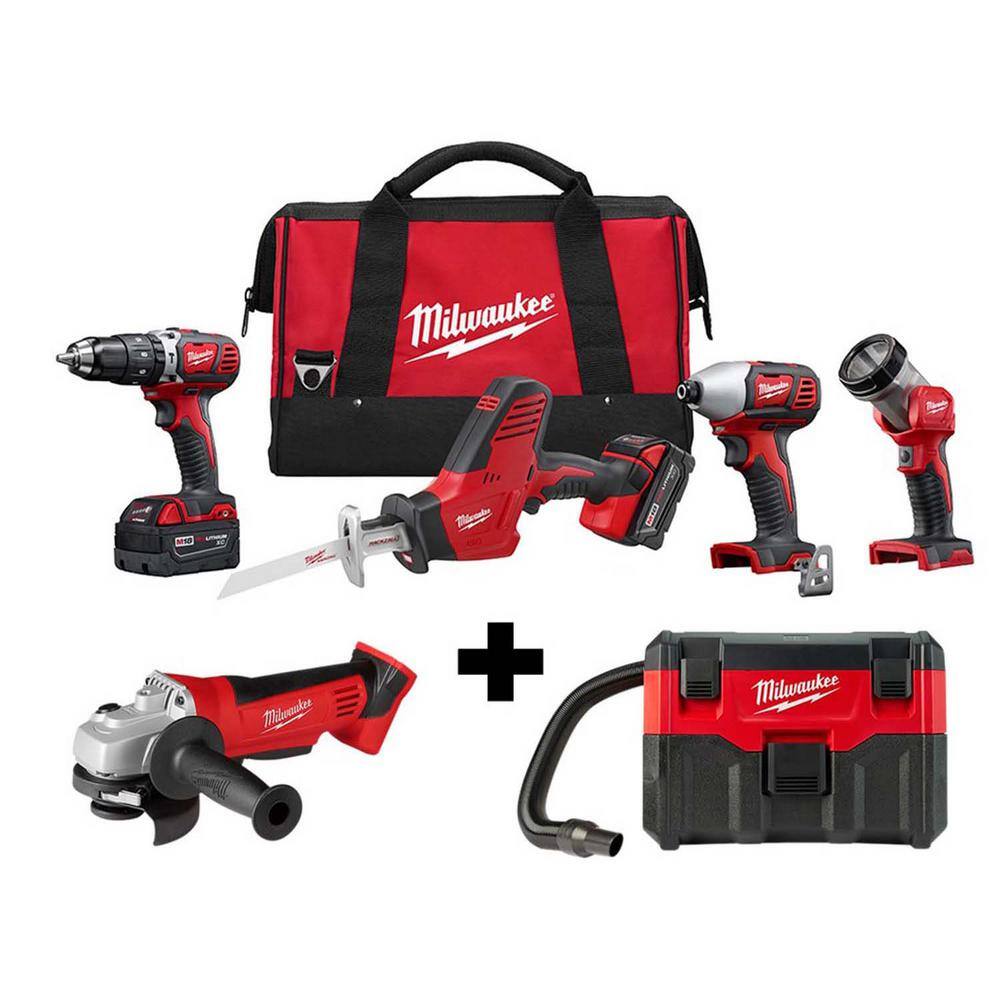 Milwaukee  M18 18V Lithium-Ion Cordless Combo Tool Kit (4-Tool) with M18 4-1/2 in. Cut-Off/Grinder and Wet/Dry Vacuum