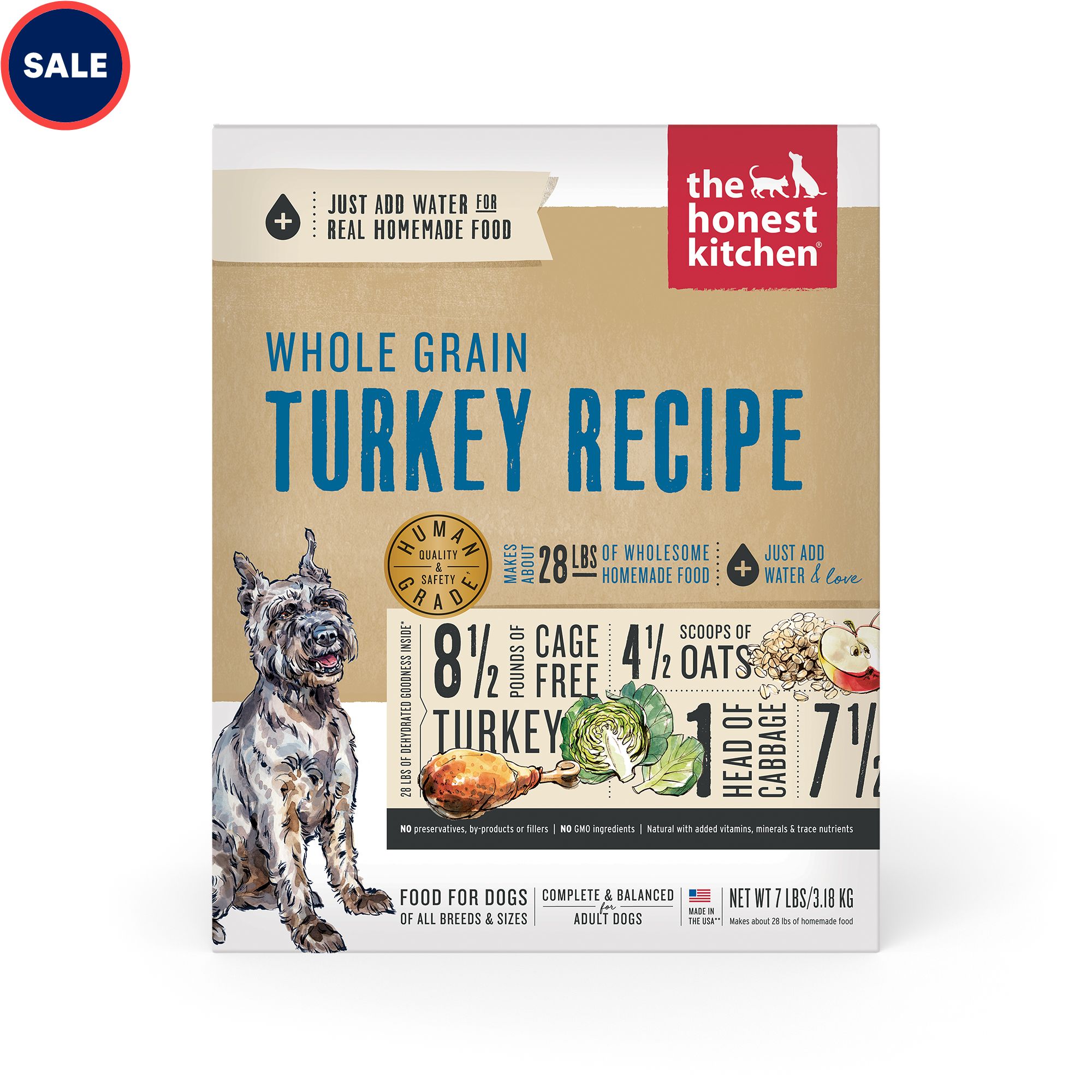 The Honest Kitchen Dehydrated Whole Grain Turkey Recipe Dog Food. 7 lbs.