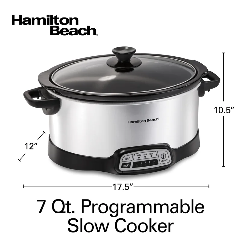 Hamilton Beach 33473 7 Qt. Programmable Stainless Steel Slow Cooker with Built-In Timer and Temperature Settings