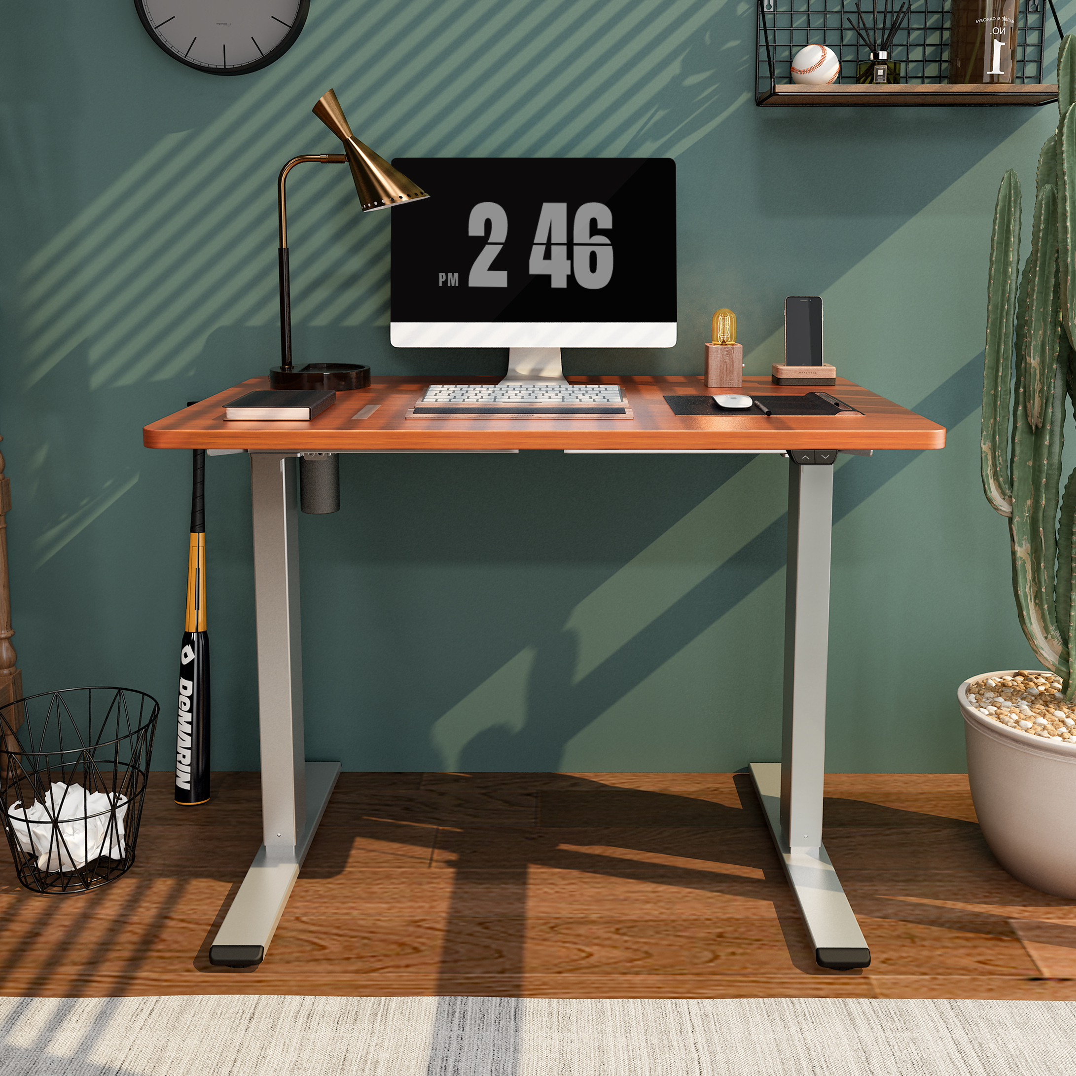 FLEXISPOT 42″x24″ Ergonomic Home Office Electric Height Adjustable Desk Gray and Mahogany