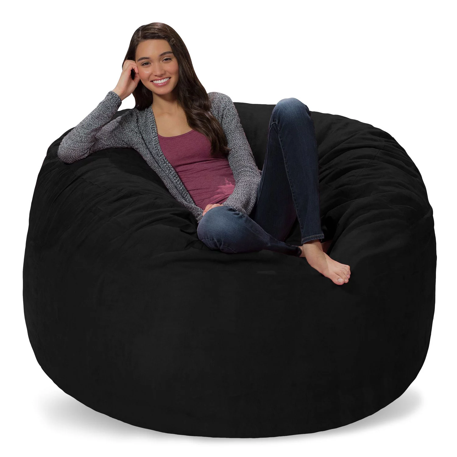 Comfy Sacks 5 ft Memory Foam Bean Bag Chair. Jet Black Cords