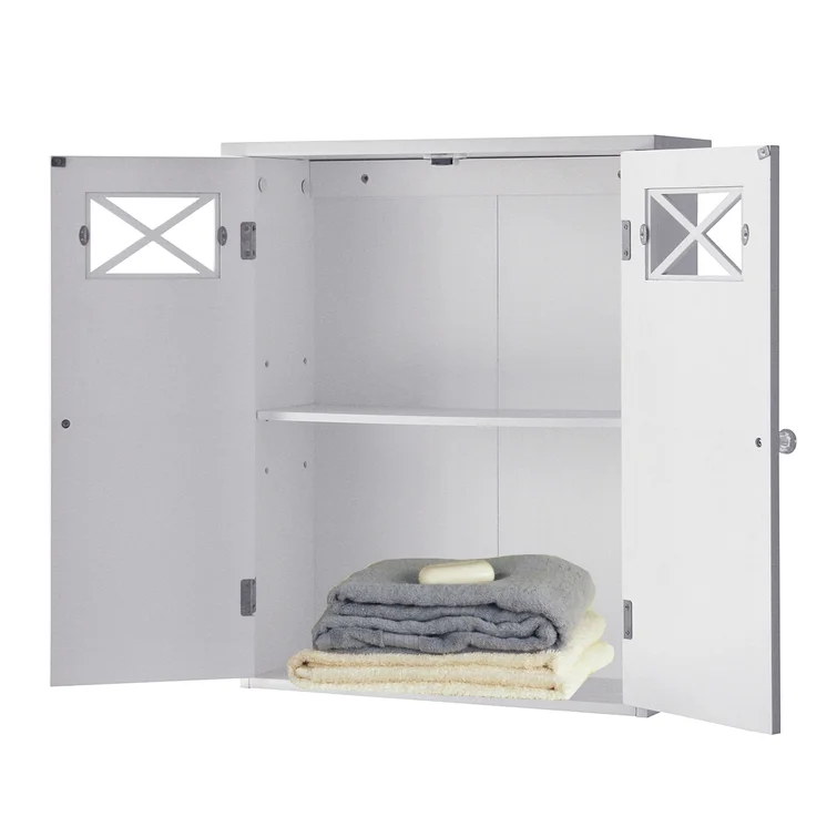 Beachcrest Home Woodley Removable Wooden Wall Cabinet with Cross Molding and 2 Doors. White