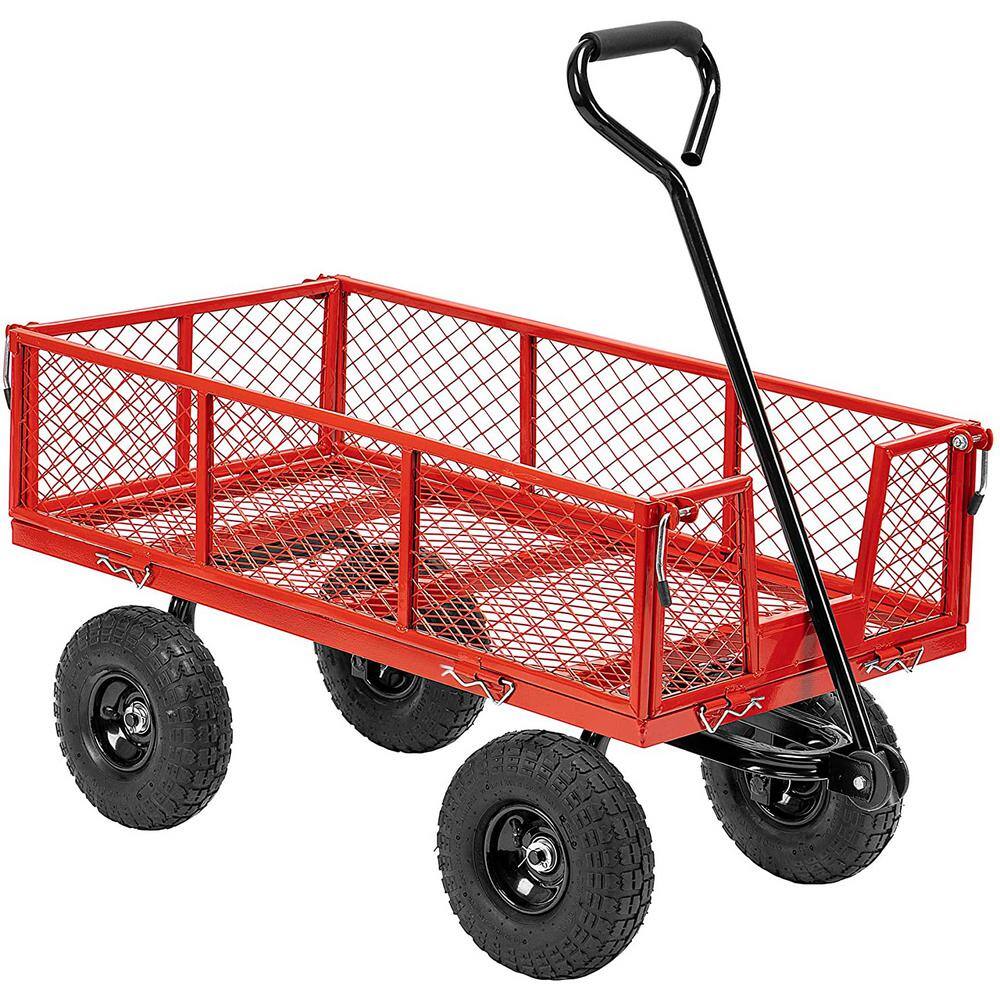 VIVOHOME X002HMDV7J 1100 lbs. Capacity Mesh Steel Garden Cart in Red with Removable Sides and Wheels
