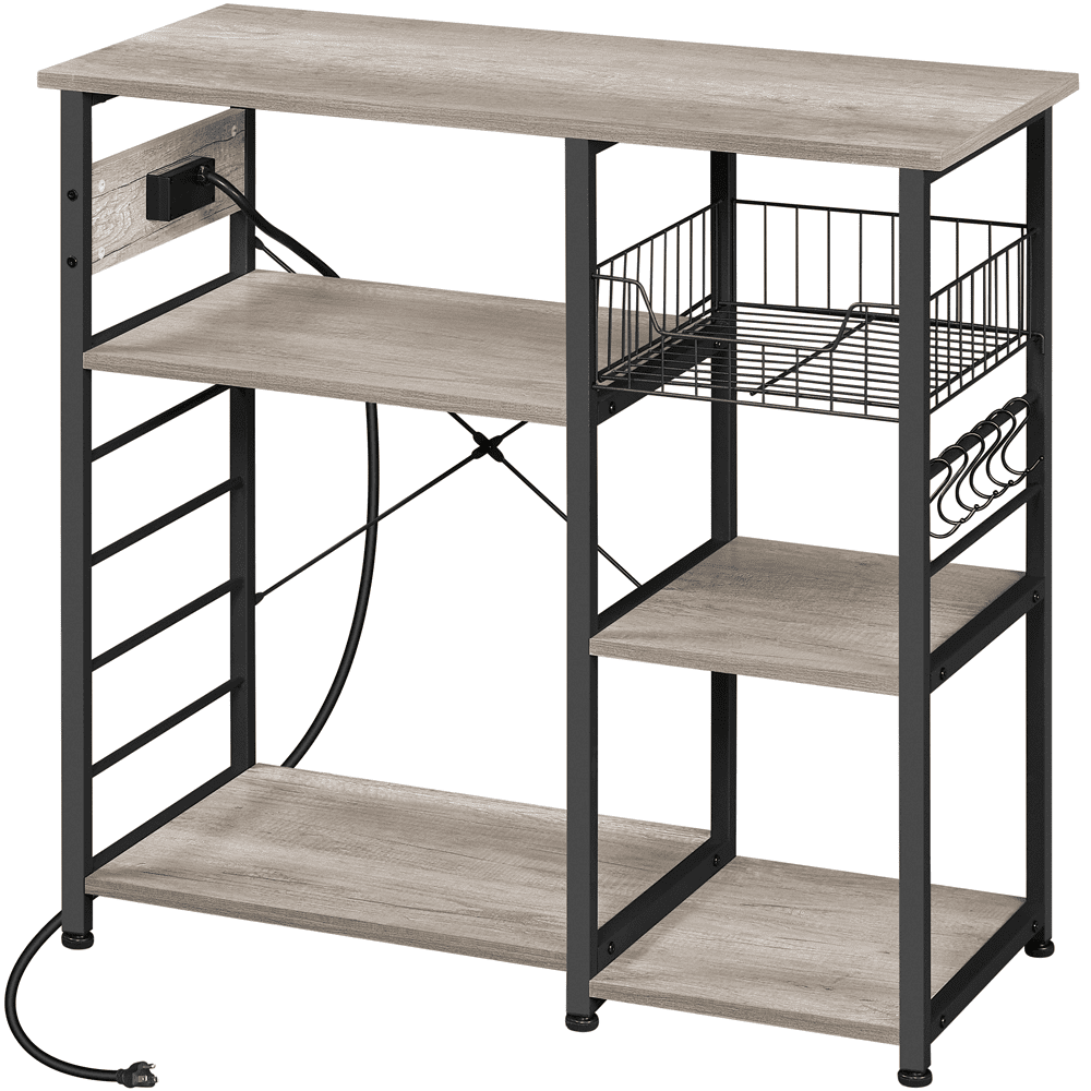 SmileMart Vintage Kitchen Island Baker-s Rack Storage with Power Outlet Utility. Gray