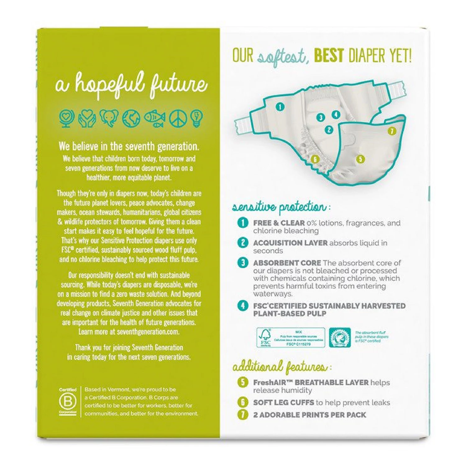 Seventh Generation Sensitive Protection Baby Diaper. Size 6 - 46 ct. (35+ lbs.)