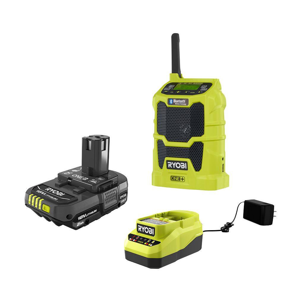 RYOBI P742-PSK005 ONE+ 18V Cordless Compact Radio with Bluetooth Wireless Technology with 2.0 Ah Battery and Charger
