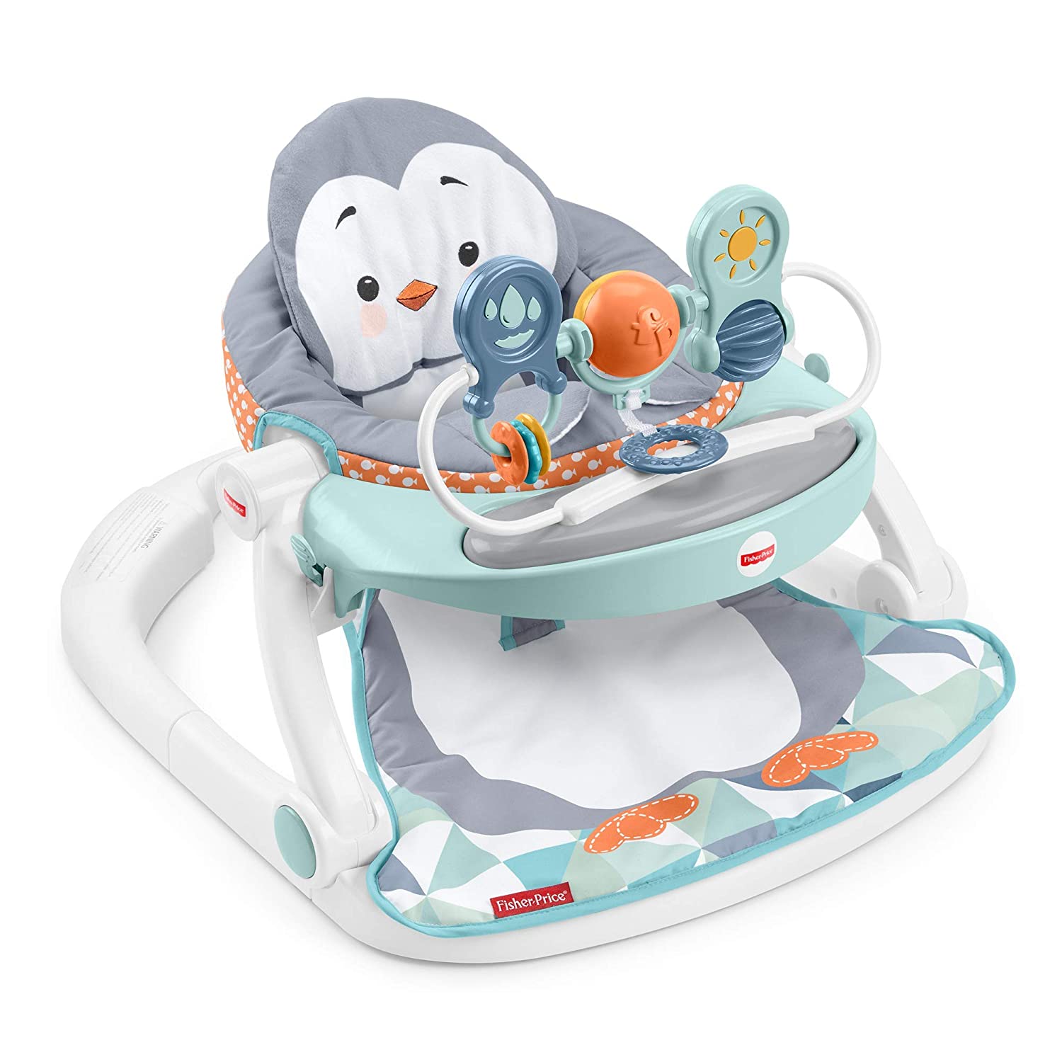 Fisher-Price Portable Baby Chair Sit-Me-Up Floor Seat With Snack Tray And Removable -Toy Bar. Penguin Island