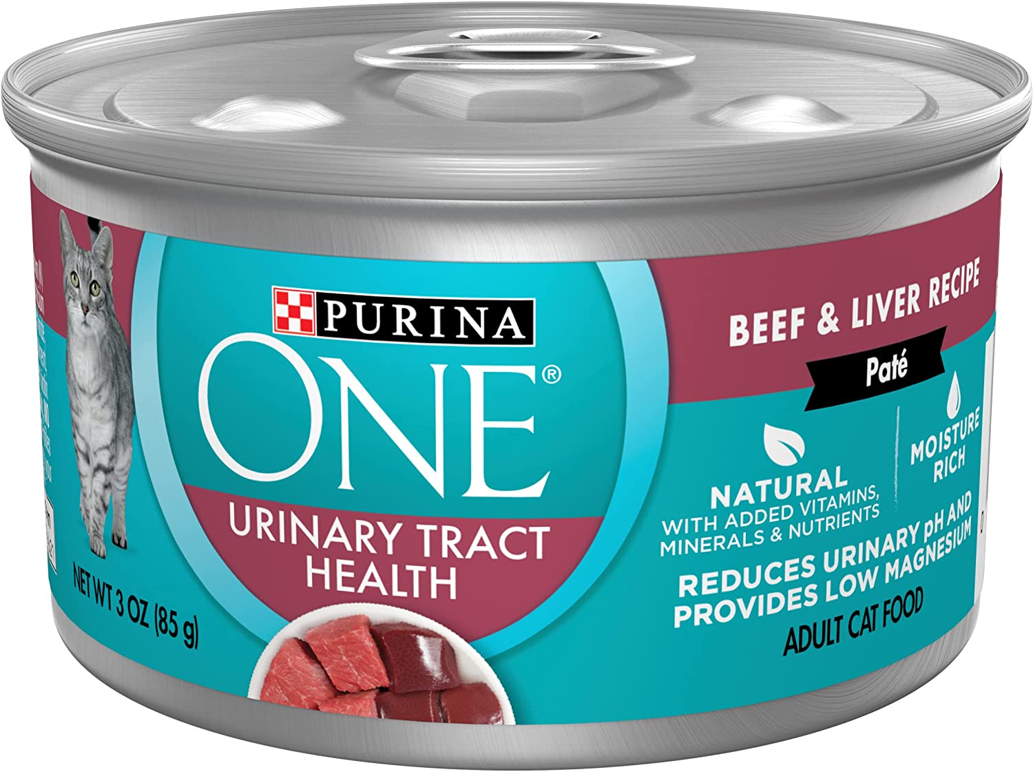 Purina ONE Urinary Tract Health Natural Pate Wet Cat Food. Urinary Tract Health Beef & Liver Recipe - (12) 3 oz. Pull-Top Cans